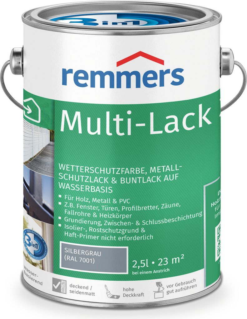 Remmers Multi-Lack 3in1 silbergrau (RAL 7001) 2,5 l, Lackfarbe