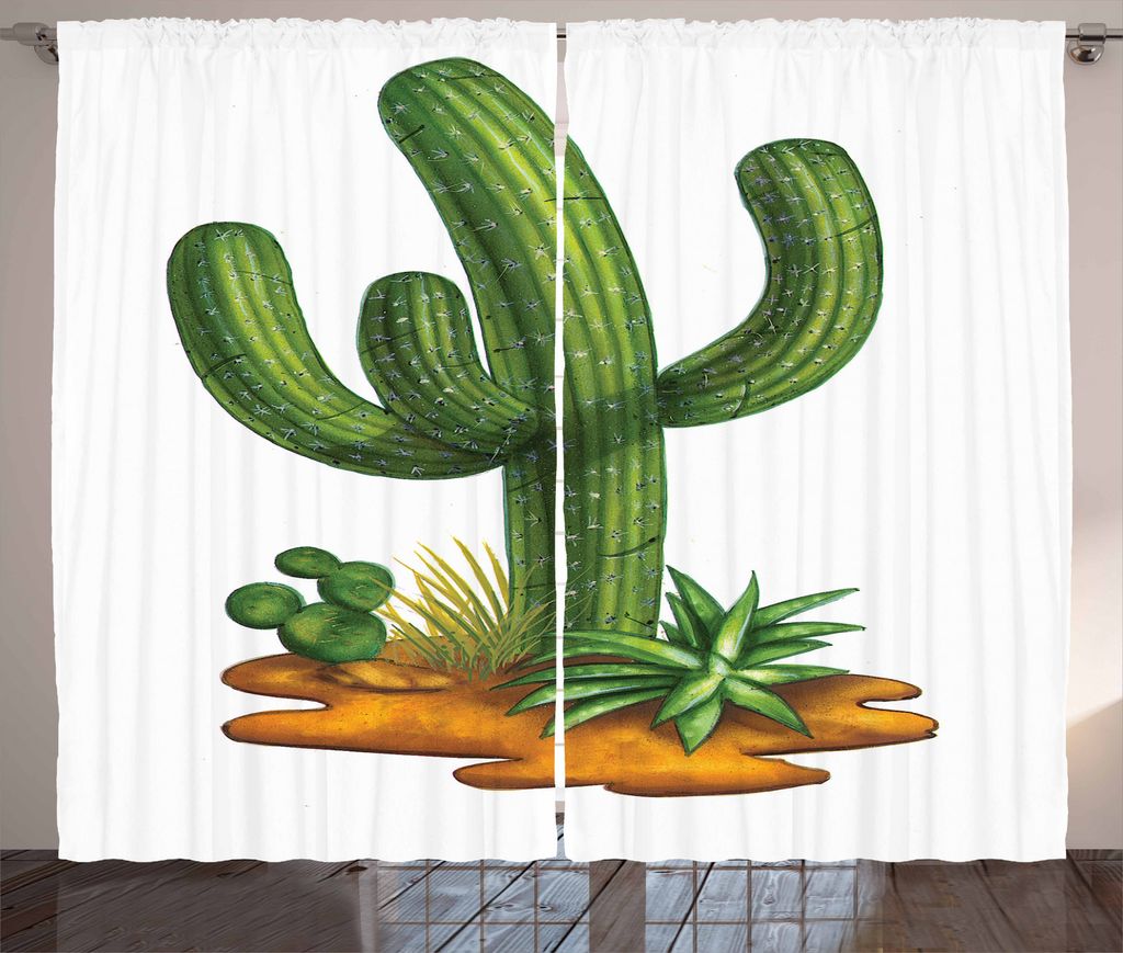 ABAKUHAUS Kaktus Rustikaler Gardine, Trockenlandschaft Saguaro, Schlafzimmer Kräuselband Vorhang mit Schlaufen und Haken, 280 x 175 cm, Grün Pale...