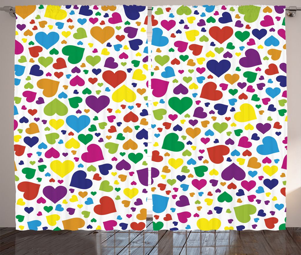 ABAKUHAUS Bunt Rustikaler Gardine, Liebe Flitterwochen Freudig, Schlafzimmer Kräuselband Vorhang mit Schlaufen und Haken, 280 x 225 cm, Mehrfarbig