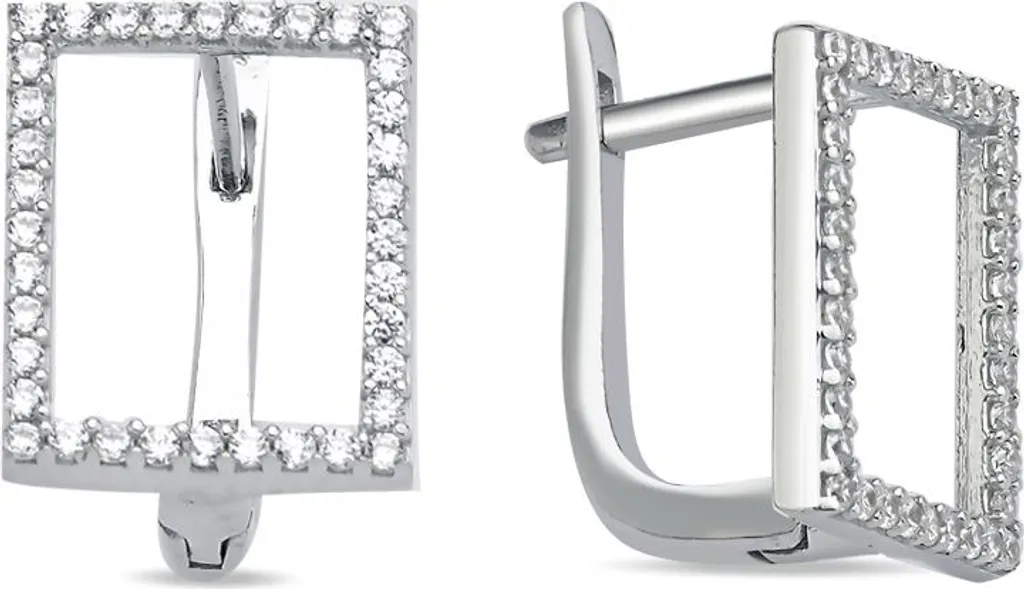 Boucles d'oreilles argent 925 rhodié, forme carrée et zirconiums chic