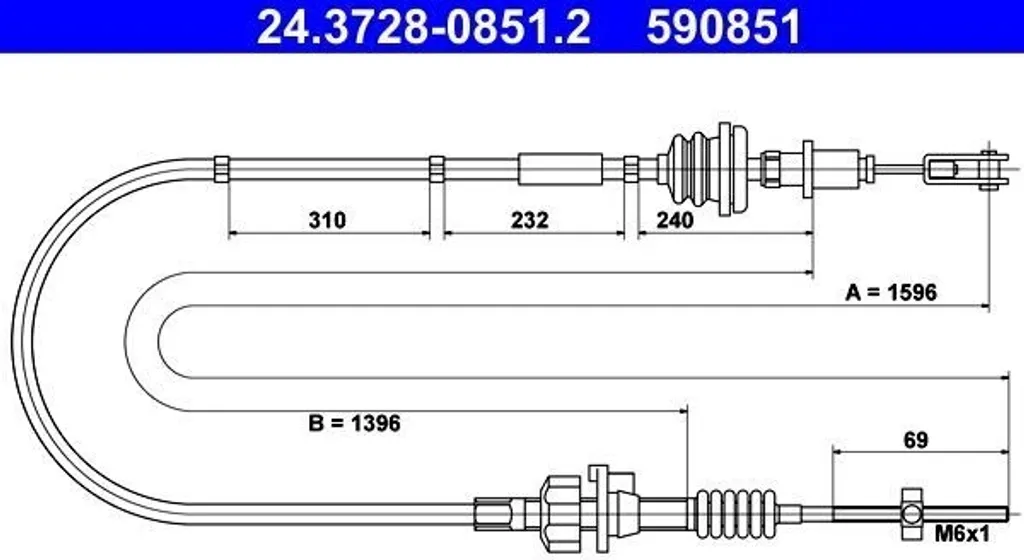 Câble d'embrayage renforcé ATE 24.3728-0851.2 - Montage facile OE 2150CQ