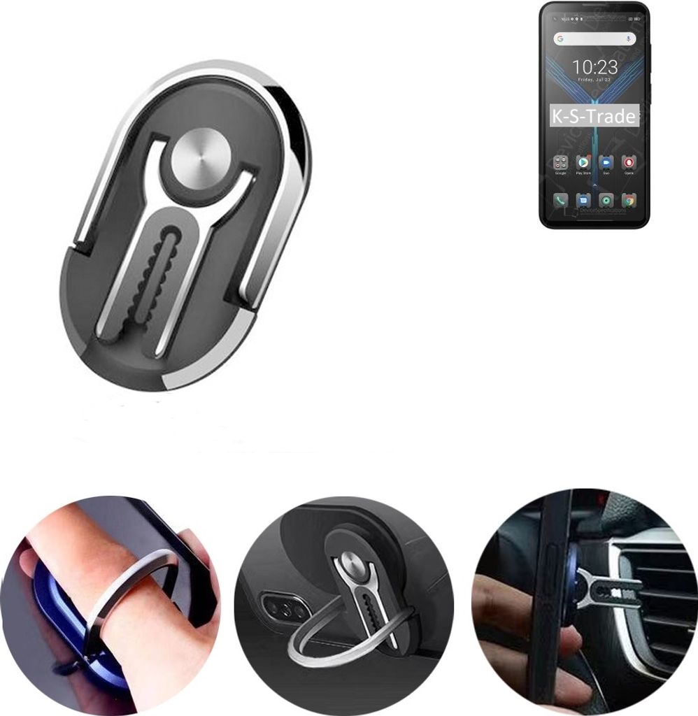 K-S-Trade 3in1 Smartphone-Ring Handy-Ring kompatibel mit Blackview BL5000 Fingerhalterung Handyring Tischständer Lüftungsgitter-Halterung Tisch