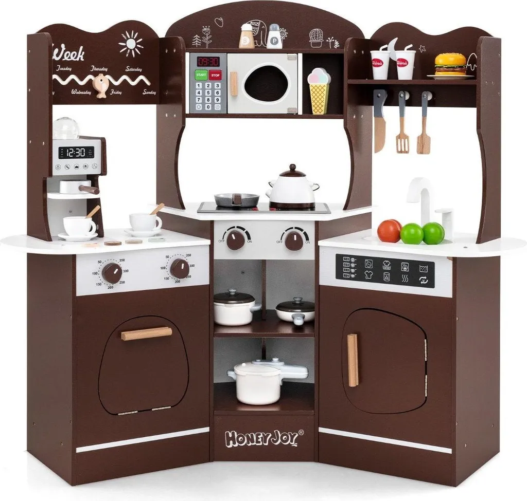 Cuisine bois enfant avec sons et machine café pour stimuler l'éveil
