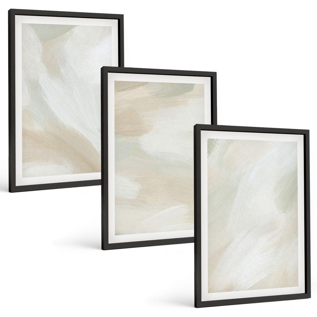 Bilder Set 3-teilig im schwarzen Rahmen – Wandbilder 3 Stück – gerahmte Poster für Wohnzimmer, Schlafzimmer und Flur – 40x60 cm – Minimal...