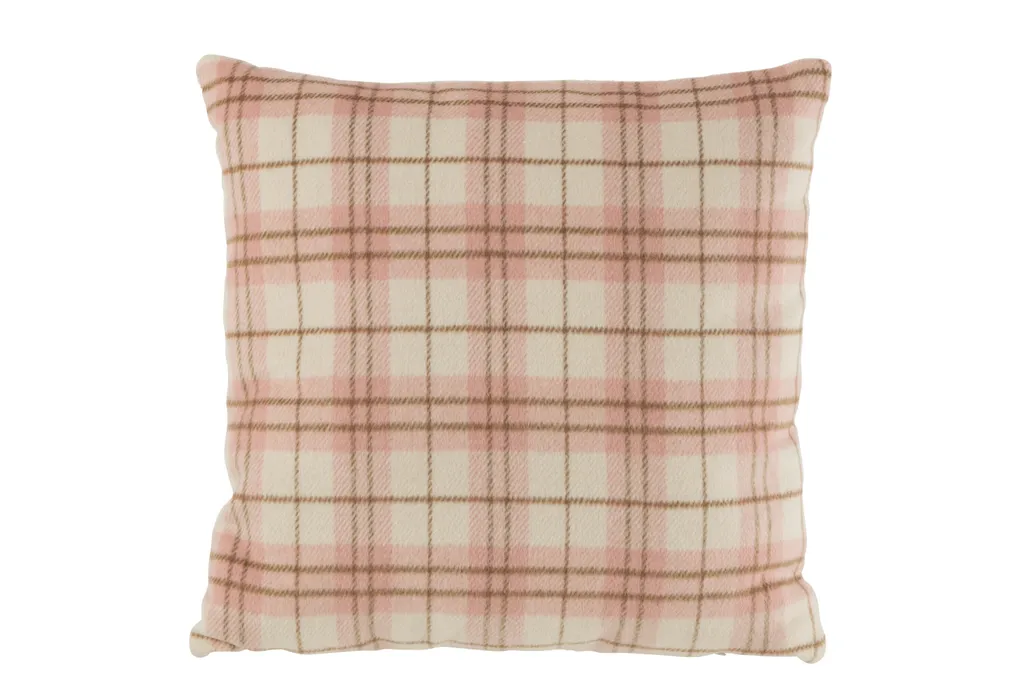 Coussin de décoration textile à motifs carreaux vichy rose et blanc