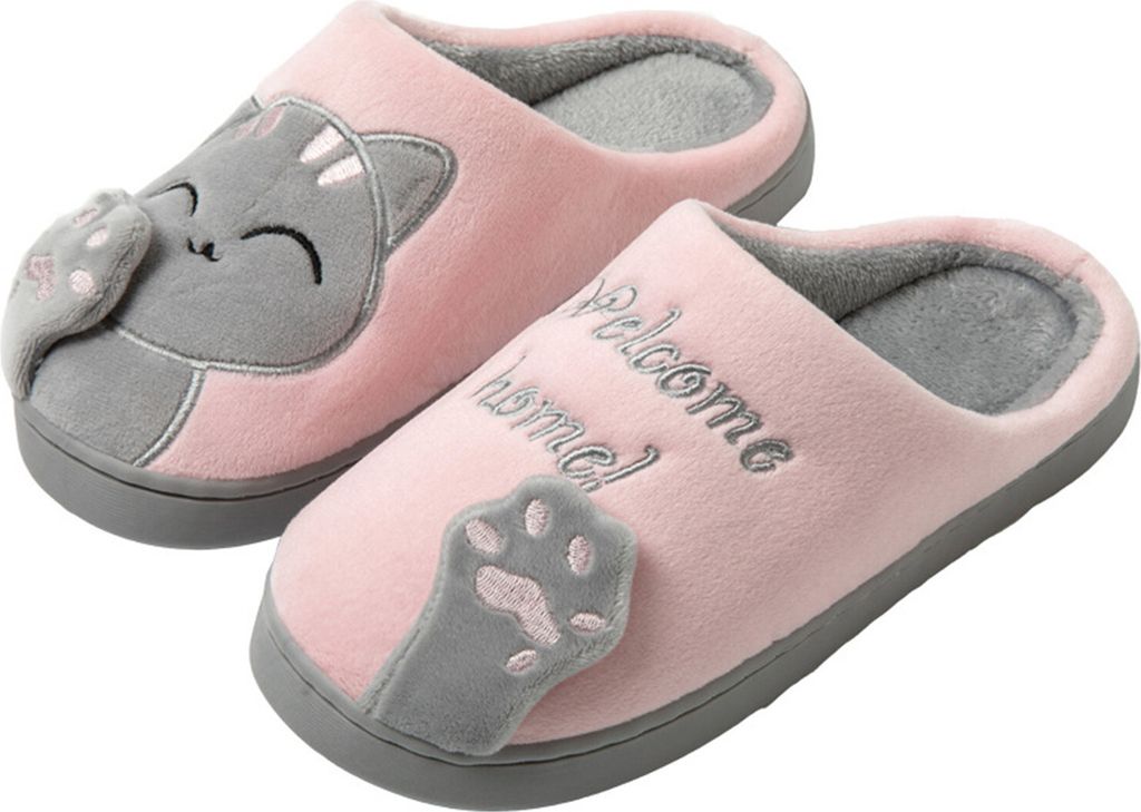 ASKSA Damen Herren Hausschuhe Baumwolle Warme Pantoffeln Pluesch Winter Warme Slipper Gefuettert Schlappen Weiche Bequeme, Grau, Groesse: 40-41