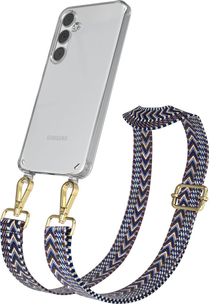 EAZY CASE Handykette - Verstellbarer Trageriemen kompatibel mit Samsung Galaxy S24 Plus, Handykordel mit transparenter Silikon-Hülle, Band in Blau