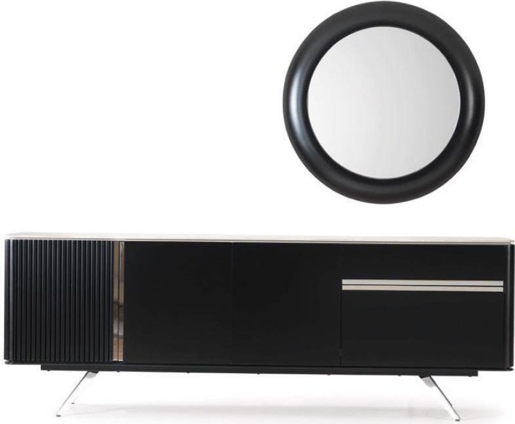 Wohnzimmer Anrichte Spiegel Sideboard Holz mit Metall Stil schwarze Kommode