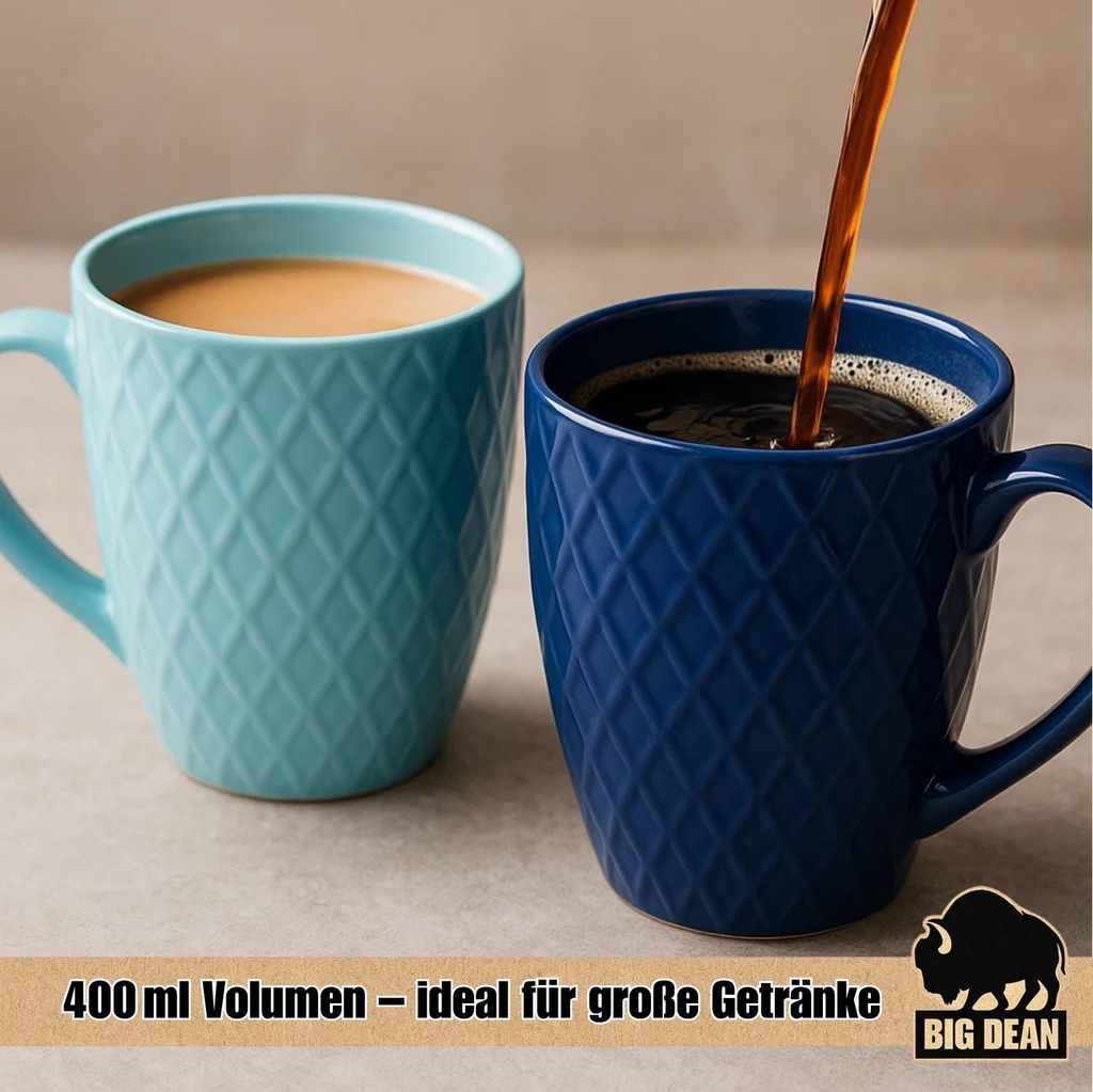 BigDean 6 Stück Kaffeetassen 400ml matt Kaffeebecher