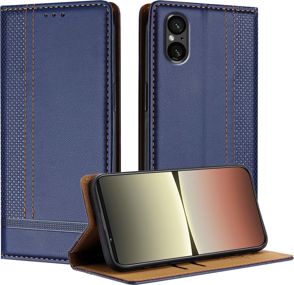 Handyhülle für Sony Xperia 5 V Leder Flip Klappbare Schutzhülle mit Standfunktion Blau