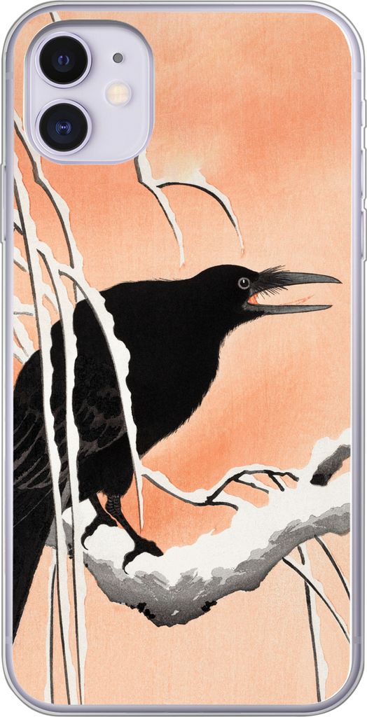 MuchoWow Handyhülle Schutzhülle Hülle für Telefoonhoesje iPhone 11 Krähe - Zweig - Vintage - Japanisch Silikon Softcase Handy Hülle - Handy...