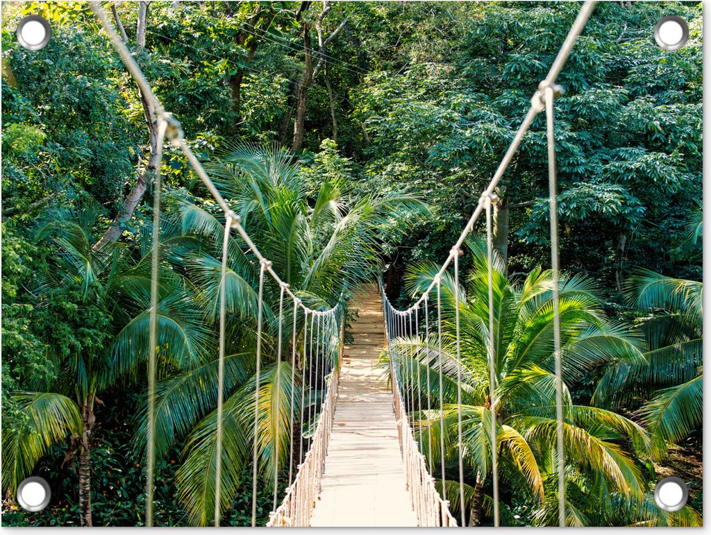 MuchoWow 40x30 cm Outdoor-Poster Gartendeko Sichtschutz Garten Poster für den Garten Dschungel - Palme - Brücke - Natur - Pflanzen