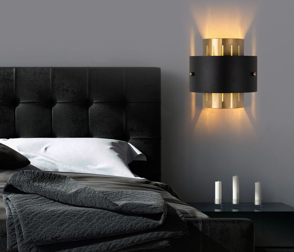 Opviq, Industrielle Wandleuchte aus Metall, Gold und Schwarz, 24 x 25 x 15 cm | E14 Fassung, max. 40 W, IP20 | Stilvolles Design für moderne Wohnr...
