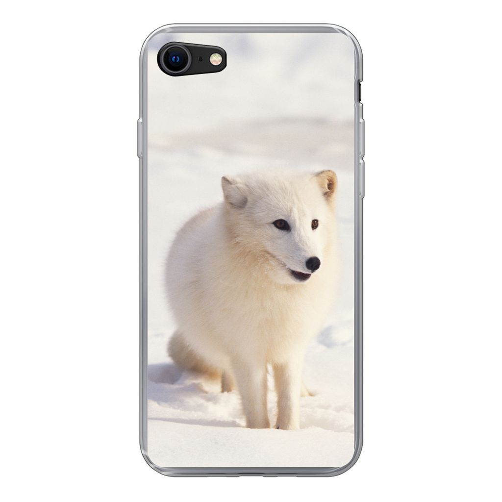 MuchoWow Handyhülle Schutzhülle Hülle für iPhone SE 2020 Fuchs - Schnee - Weiß Silikon Softcase Handy Hülle - Kartenbesitzer