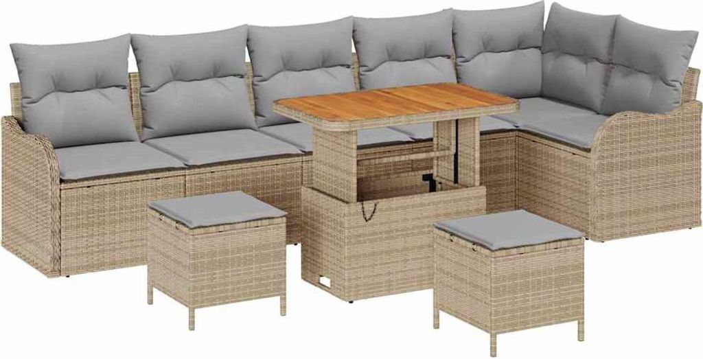 Gartensofa-set mit Kissen 9 pcs Beige Poly-Rattan