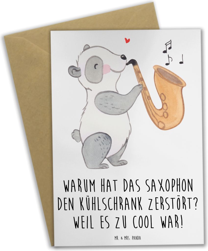 Mr. & Mrs. Panda Klappkarte Saxophon Kühlschrank - Weiß - Geschenk, Humor, einladungskarten, Blues, osterkarten, Technik, Lernen, weihnachtskarte...