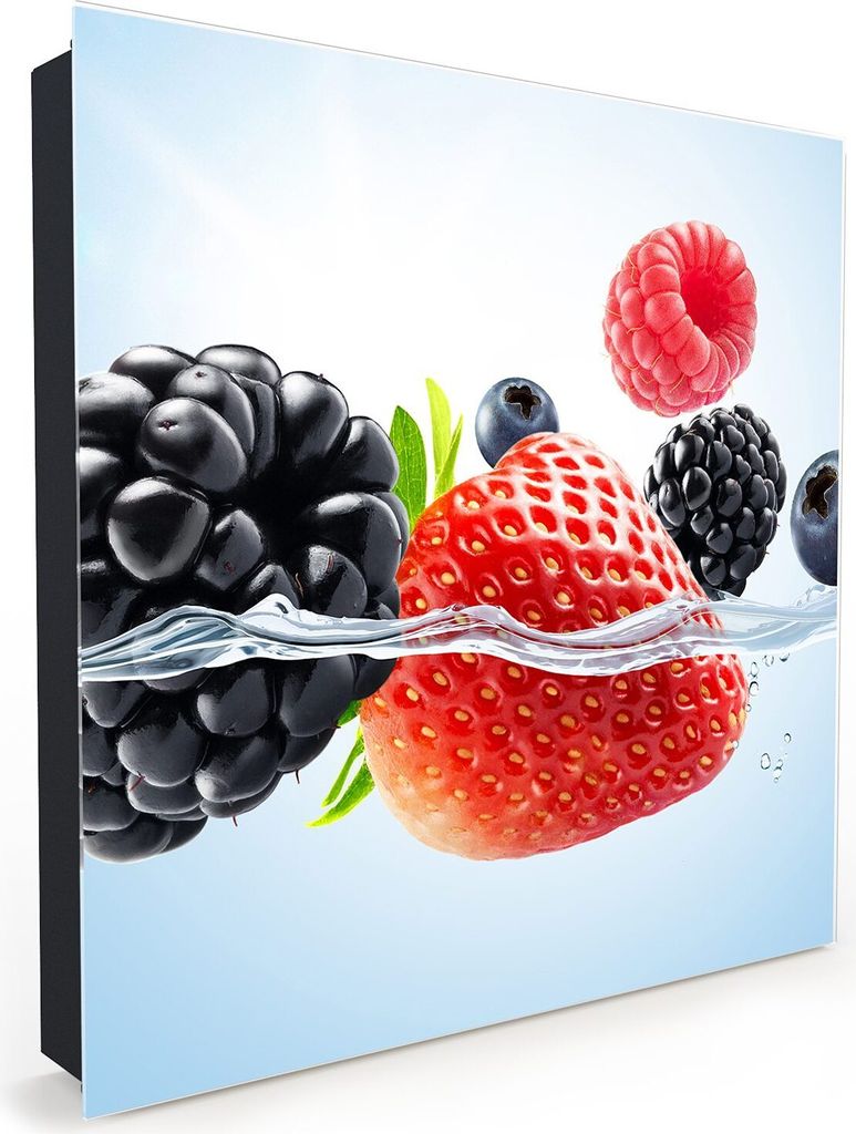 Nachbildung-Schlüsselkasten, Magnetpinnwand und Memoboard mit Glasfront Motiv Beeren im Wasser