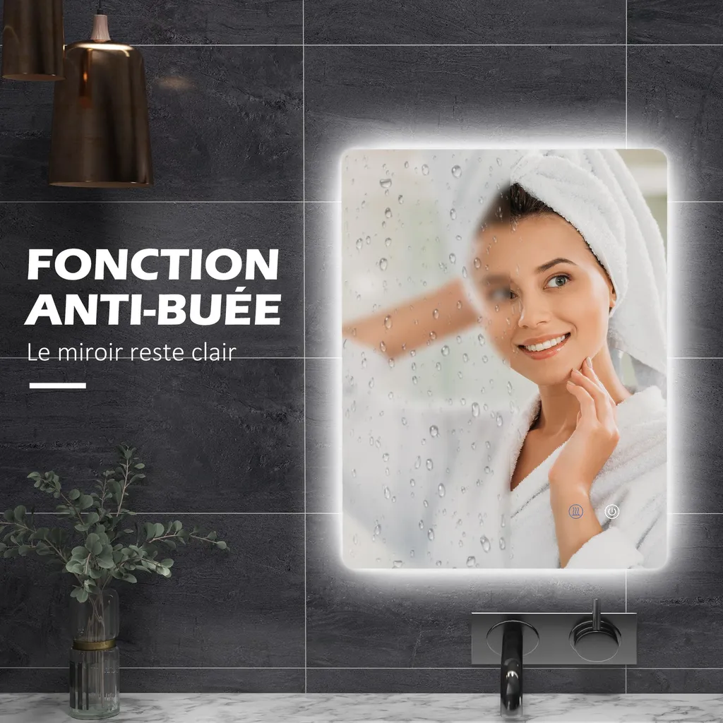 Miroir LED mural 80x60 cm à intensité variable blanc transparent - 9