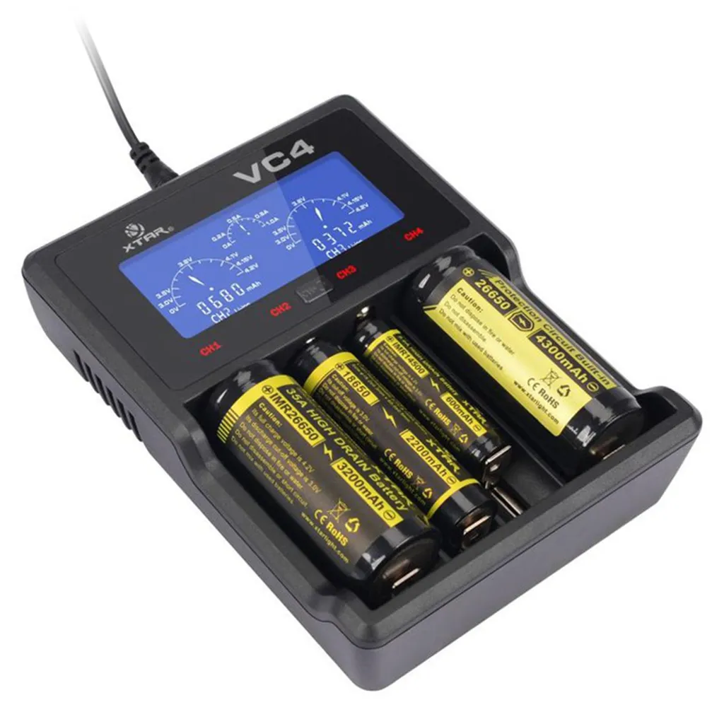 Chargeur Accu XTAR VC4 à 4 Slots avec Écran LCD et Alimentation USB Rapide - 24