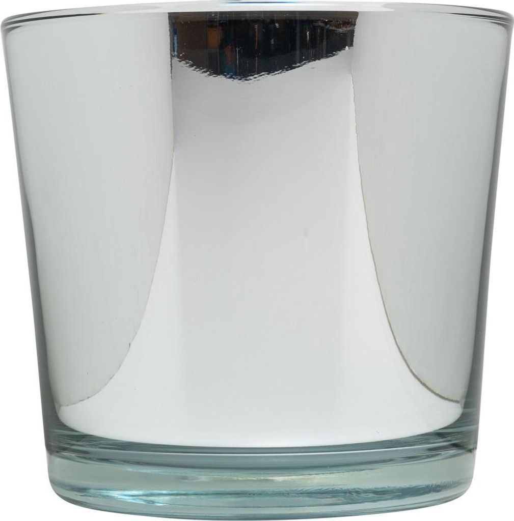 INNA-Glas Glasübertopf Alena Shiny, Silber glänzend, 16 cm, Ø 17 cm - Deko Übertopf