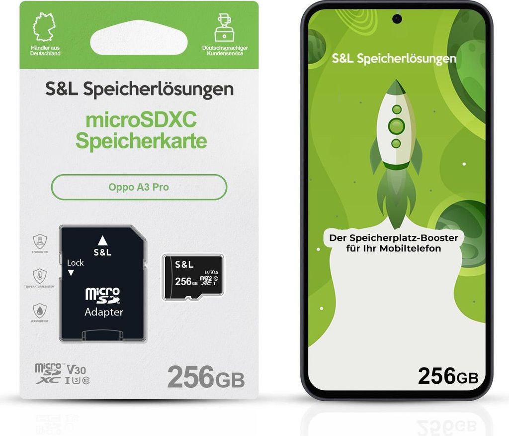 microSD Speicherkarte S&L für Oppo A3 Pro - Speicherkapazität: 256 GB