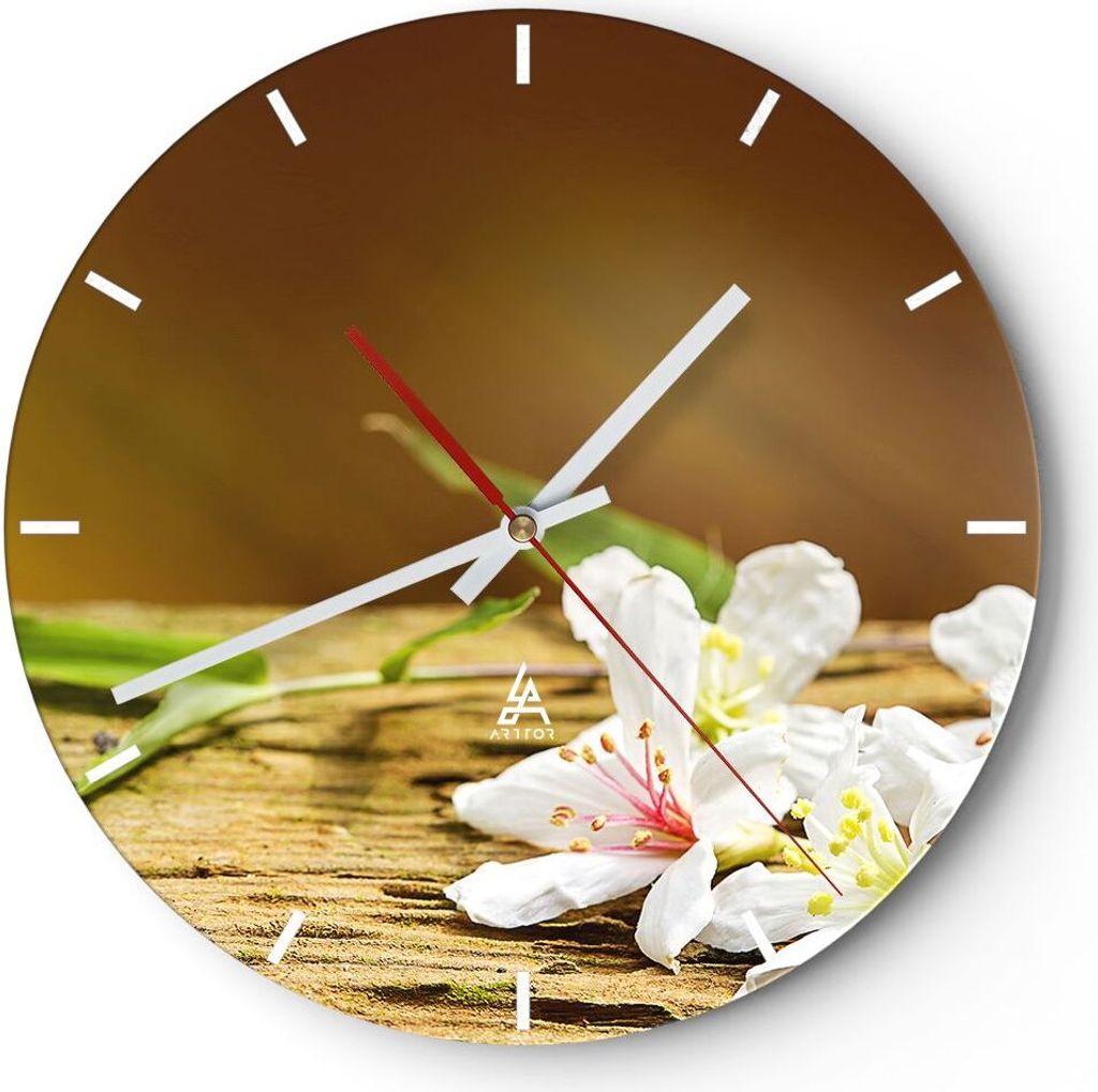 Wanduhr - Rund - Glasuhr - Asien spa bambus blume - 40x40cm - Schleichendes Uhrwerk - Lautlos - zum Aufhängen bereit - Dekoration Modern - Wanddek...