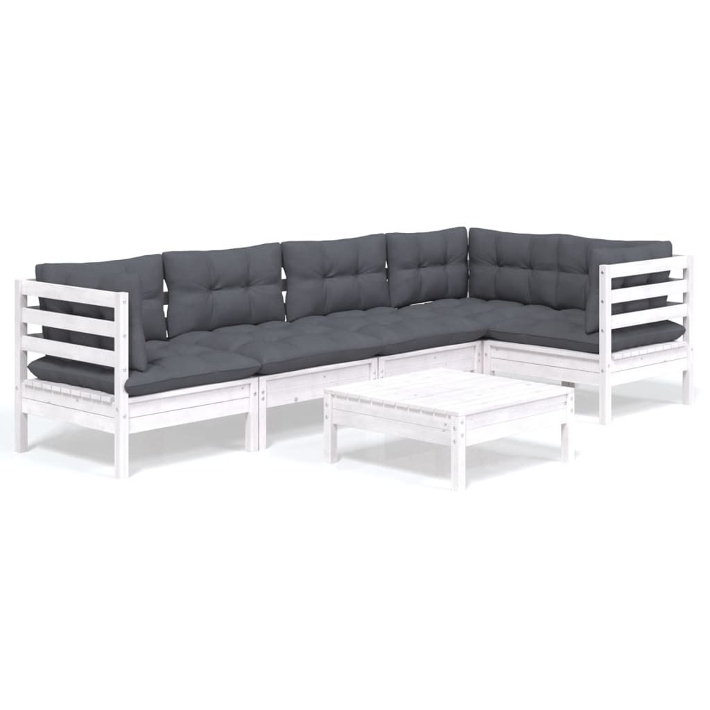"SALE 2026" 6-tlg. Garten-Lounge-Set - elegantes Design - Sitzgruppe/Gartengarnitur - mit Kissen Weiß Kiefernholz - Terassenmöbel DEMöbel672643