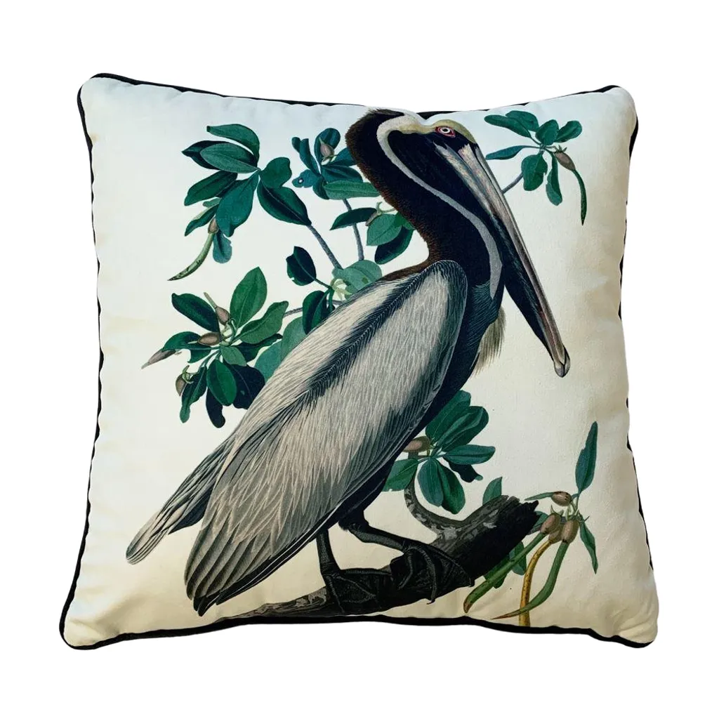 Cuscino Imbottito Audubon Pellicano Marrone 40cm - Design Esclusivo
