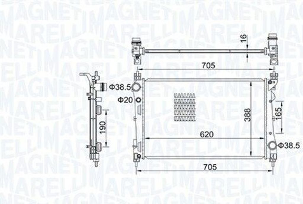 MAGNETI MARELLI 350213163100 Kühler Wasserkühler Motorkühler für OPEL COMBO Kasten/Kombi (X12) Combo Combi / Tour (X12) für FIAT DOBLO Kasten/...