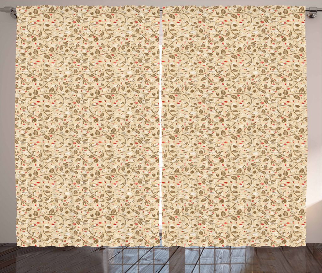 ABAKUHAUS Blumen Rustikaler Vorhang, Abstrakt Zarte Vorbauten, Wohnzimmer Universalband Gardinen mit Schlaufen und Haken, 280 x 225 cm, Beige Caram...