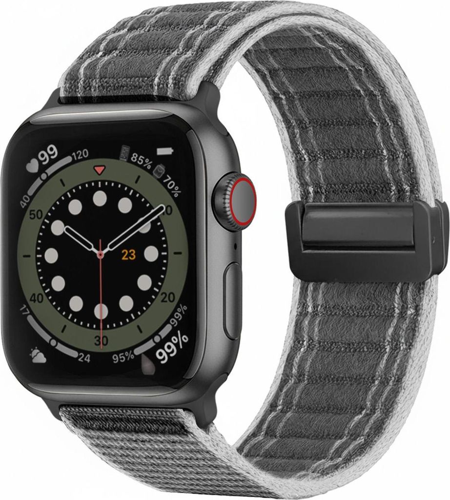 Smartwatch Armband für Apple Watch SE 3 44mm Nylon Textil Band Ersatzband Wechselband Magnetverschluss flexibel atmungsaktiv Grau