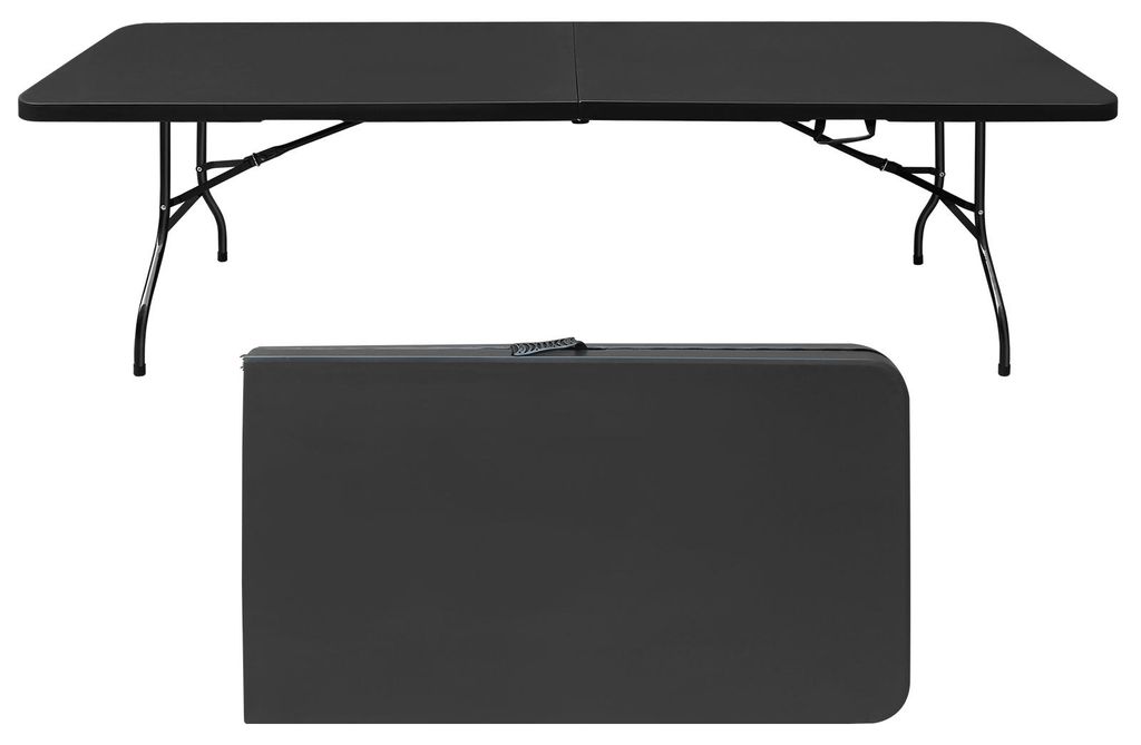 244 cm tragbarer, robuster Klapptisch mit Griff, faltbarer Tisch, multifunktionaler Klapptisch für Camping und Picknick, Tragkraft 135 kg (schwarz)