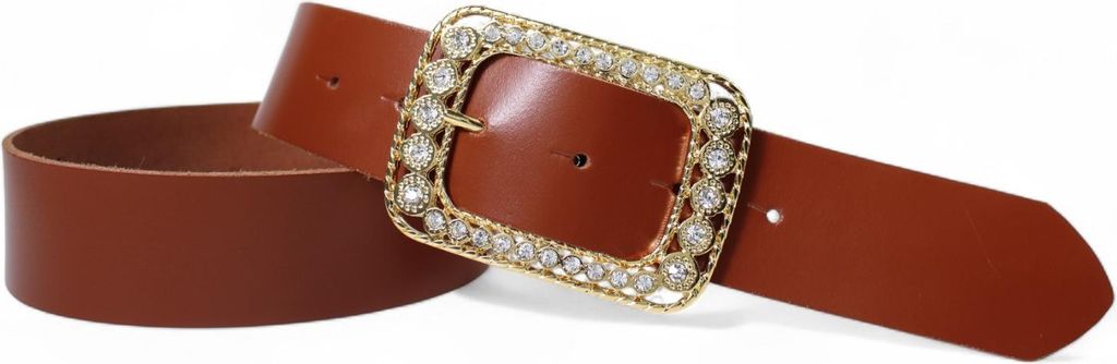FRONHOFER Damen Ledergürtel 4 cm mit goldener Strass Gürtelschnalle, echt Leder