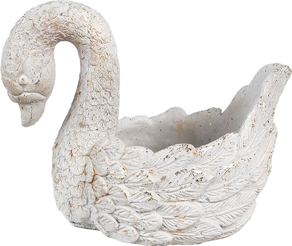 Clayre & Eef Blumentopf Schwan 19x11x15 cm Weiß Stein Produktbild 