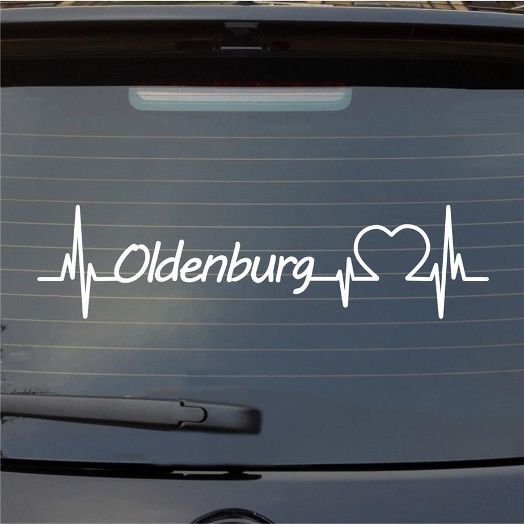 Heckscheibenaufkleber Oldenburg Herzschlag Puls Stadt Liebe 55x14 cm Weiss Glanz Auto Aufkleber Sticker