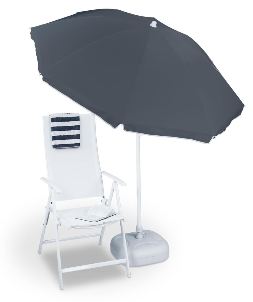 Sonnenschirm, Ø 180 cm, höhenverstellbar, neigbar, Balkonschirm, rund, Polyester, Stahl, Strandschirm, grau