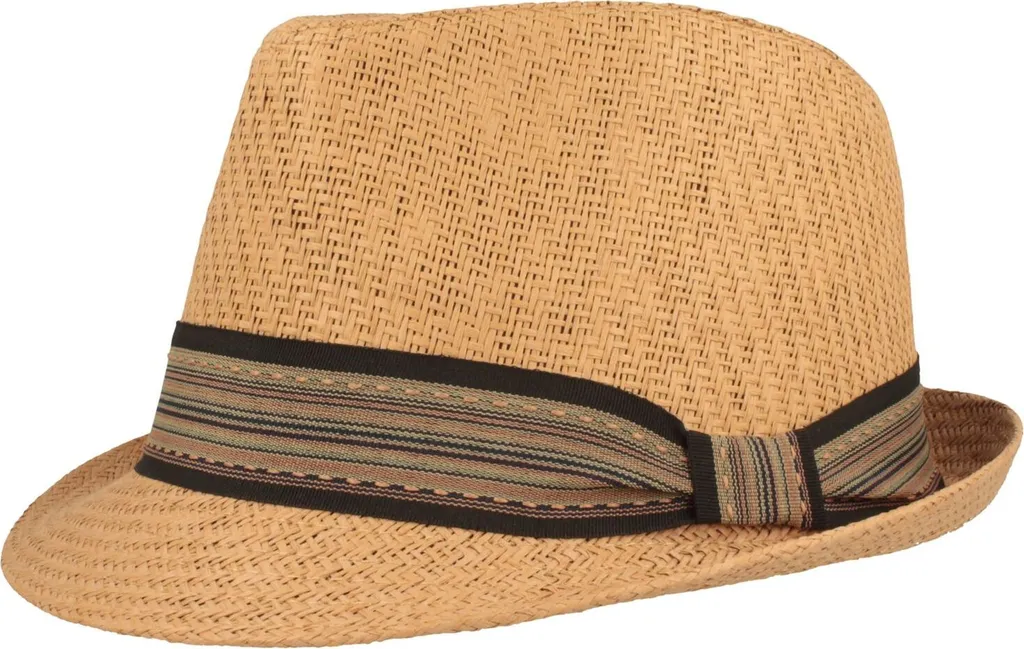 Cappello trilby fisso in carta di paglia con bordo a righe di Hut-Breiter