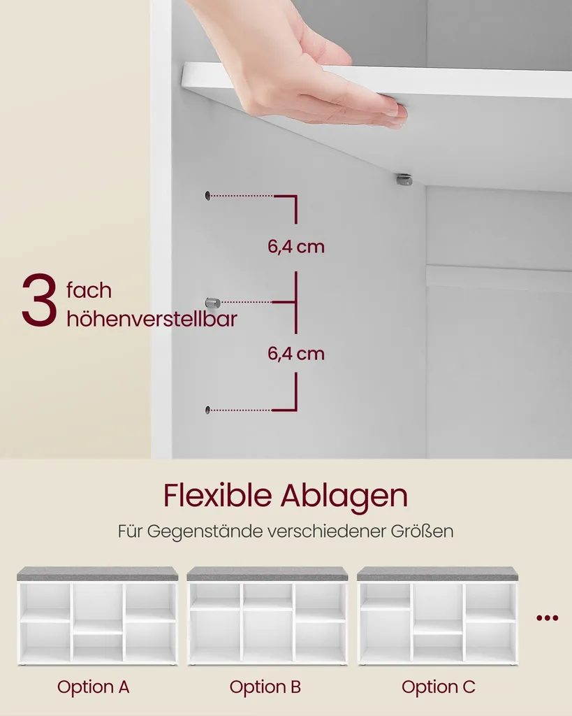 Rangement chaussures pour entrée avec banc d'assise 6 compartiments