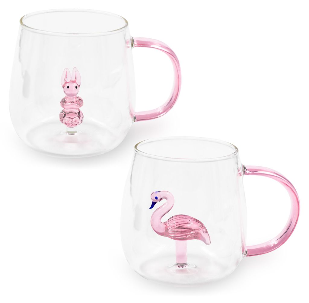 2er Set Glastassen: Hase und Flamingo