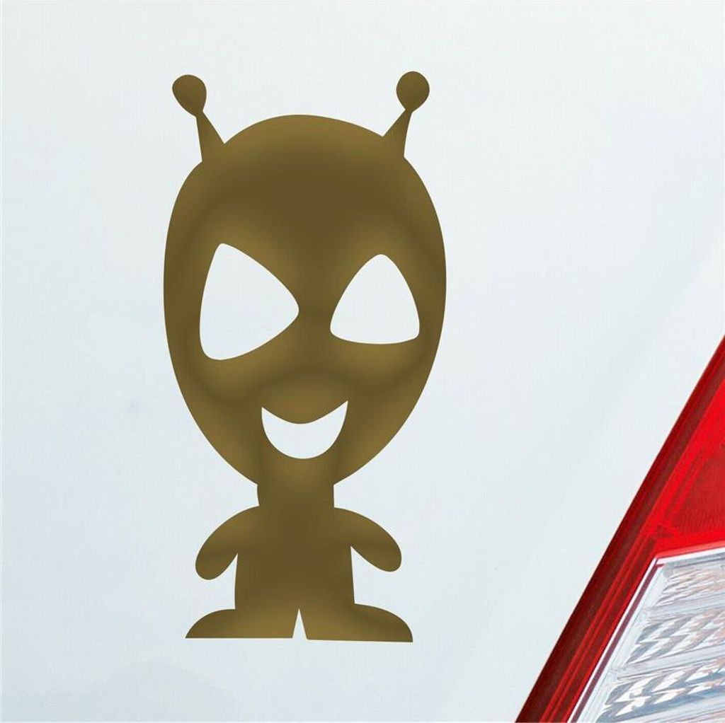 Auto Aufkleber lustiger Alien Außerirdischer All Comic 12x6 cm Gold Sticker Heckscheibenaufkleber