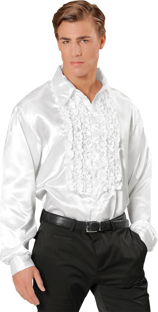 Camicia con volant in raso bianco anni '70 retrò M/L - XL Immagine del prodotto 