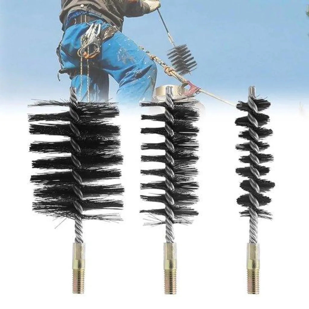 Kit de ramonage pour cheminée et conduit avec brosse ronde en acier dur