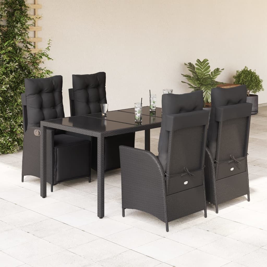 Maison Exclusive - 5-tlg. Garten-Essgruppe mit Kissen Schwarz Poly Rattan