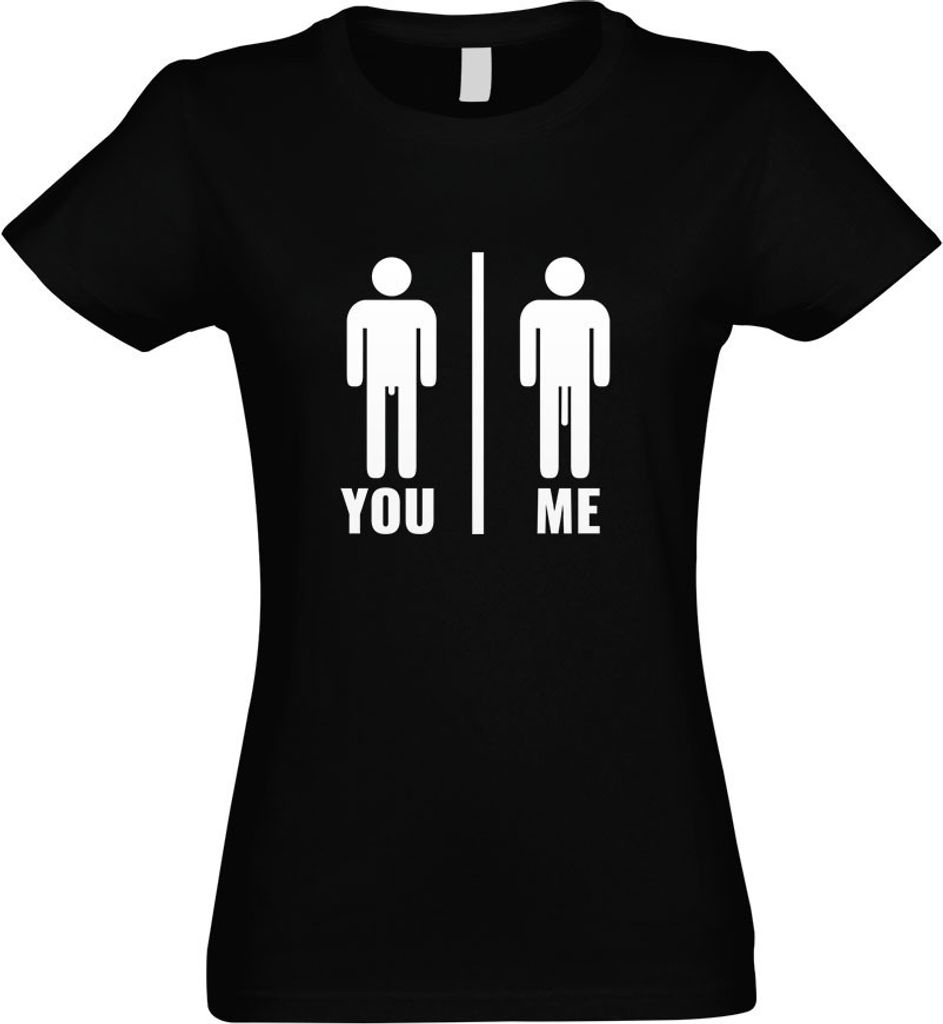Kiwistar - T-Shirt tailliert - Damen - schwarz - You vs. Me - Längenvergleich - mit Motiv Bedruckt - Funshirt Design - Sport - Freizeit - Damen - L