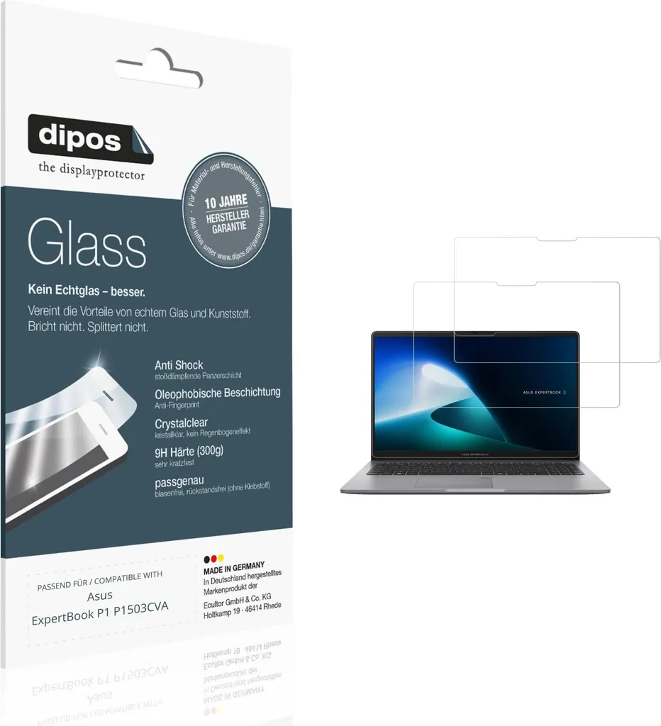 2x Pellicola Asus ExpertBook P1 P1503CVA Protezione Vetro 9H dipos