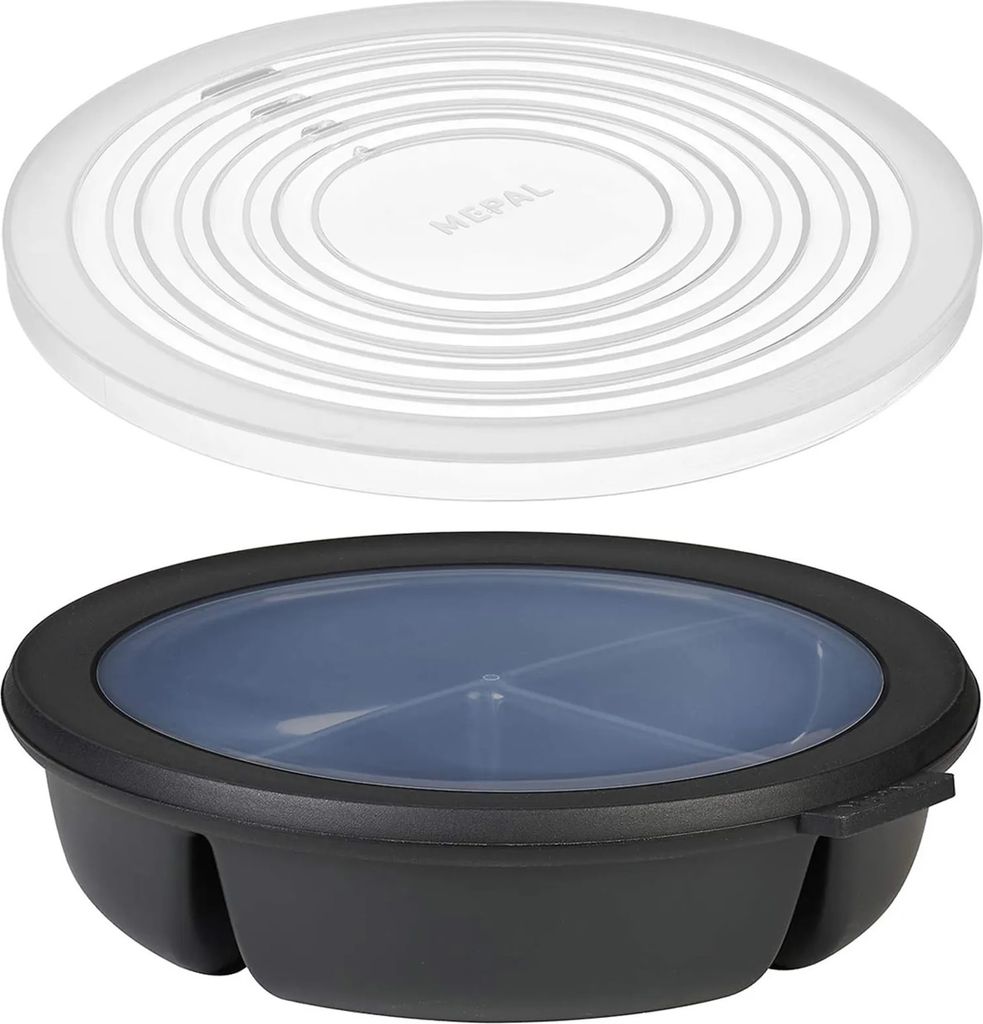 Mepal | Bento-Schüssel Starter-Set | Mikrowellendeckel inkl. | Multischale mit 3 Fächern | Cirqula rund | luftdichte Frischhaltedose | Meal-Prep ...