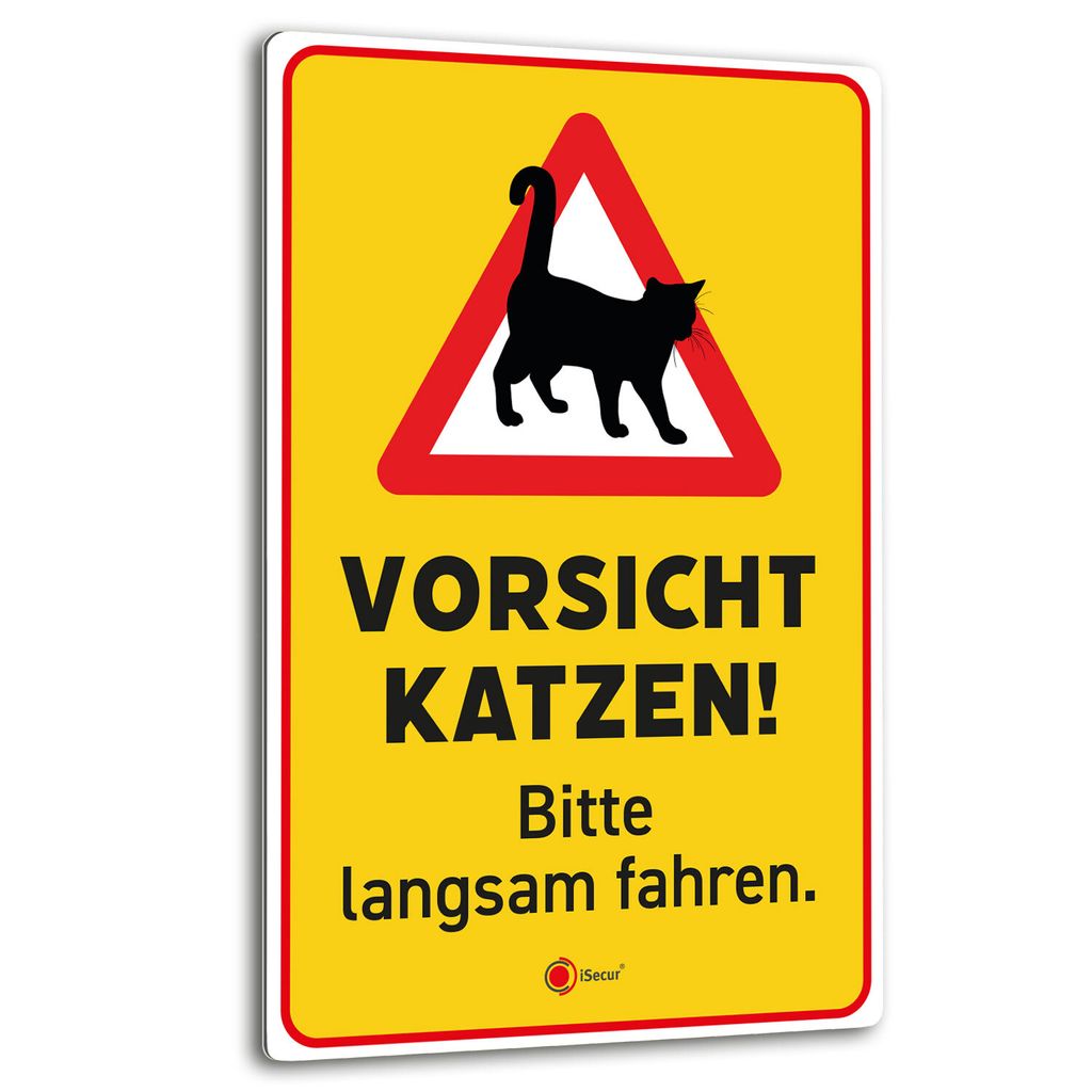 Vorsicht Katzen! Aluverbund Schild I 20 x 30 cm I Achtung Warnhinweis I gelb I az144