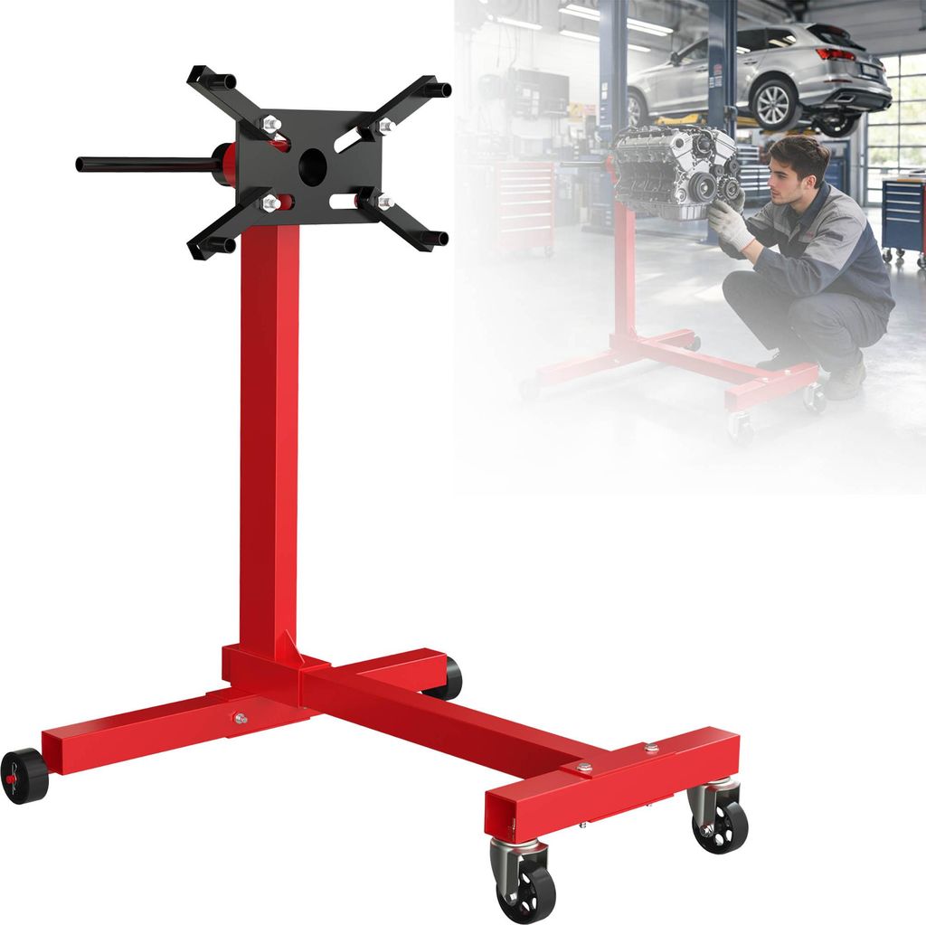 LZQ Motorständer 450 kg Tragkraft, Motorhalter & Getriebehalter, 360° rotierbar, verstellbare Arme, Motorheber für Werkstatt, Garage