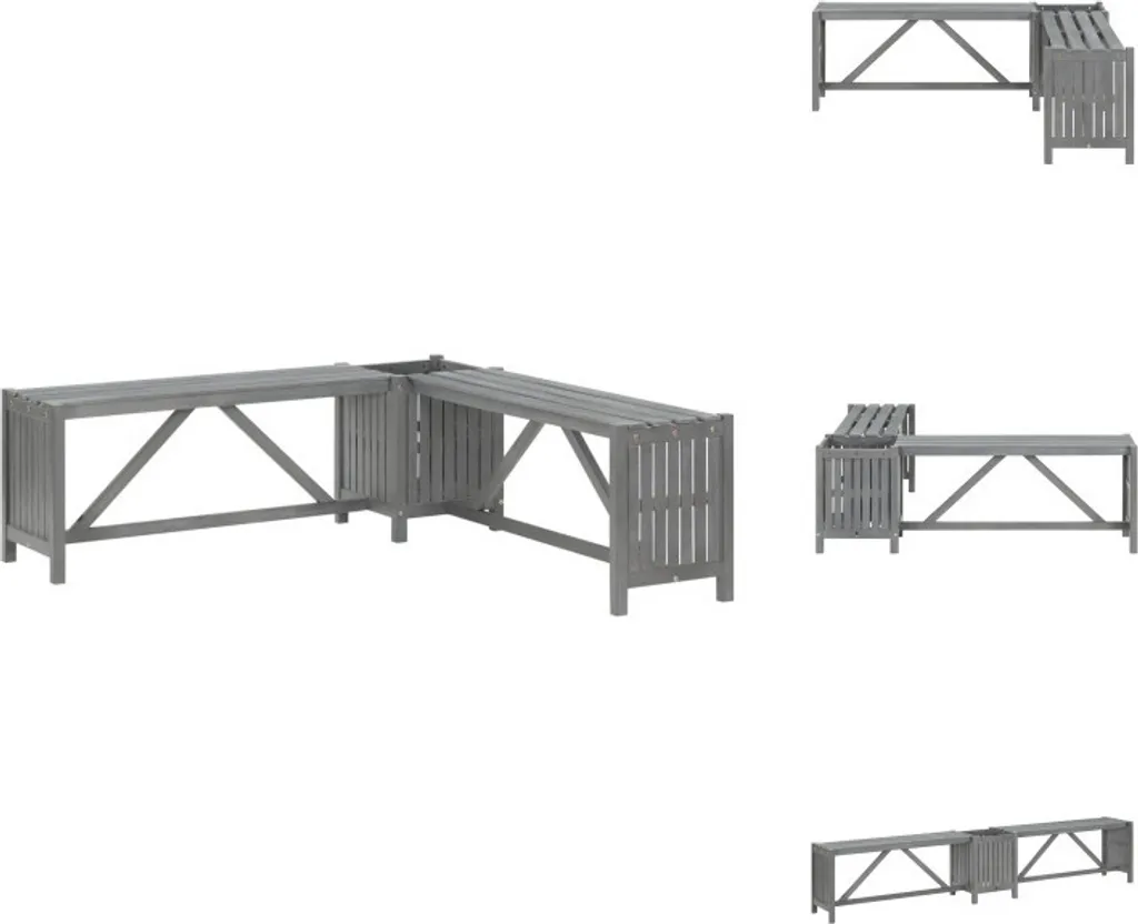 vidaXL Panchina da giardino ad angolo con fioriera 117 cm in legno massiccio grigio acacia - Panchine da giardino