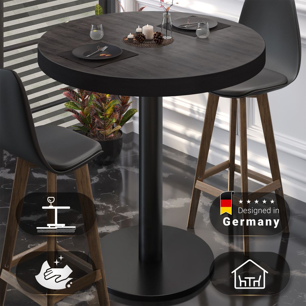 BN | Bistro Stehtisch | Ø 70 x 110 cm | Schwarzer Rand | Rund | Wenge / Schwarz | Gastro Steh Tisch Restaurant